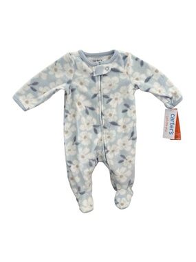 Carter's Light Blue Floral Fleece Footed One-Piece